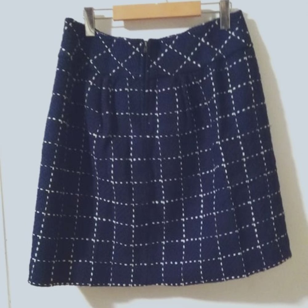 Maeve Anthropologie Skirt Tweed Navy White Plaid Lined
